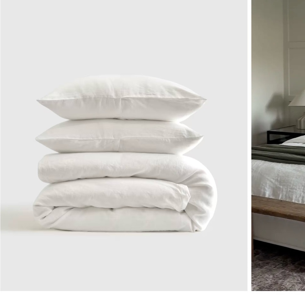 Quince King NWT 3-piece European Linen Duvet Set Sham Cream